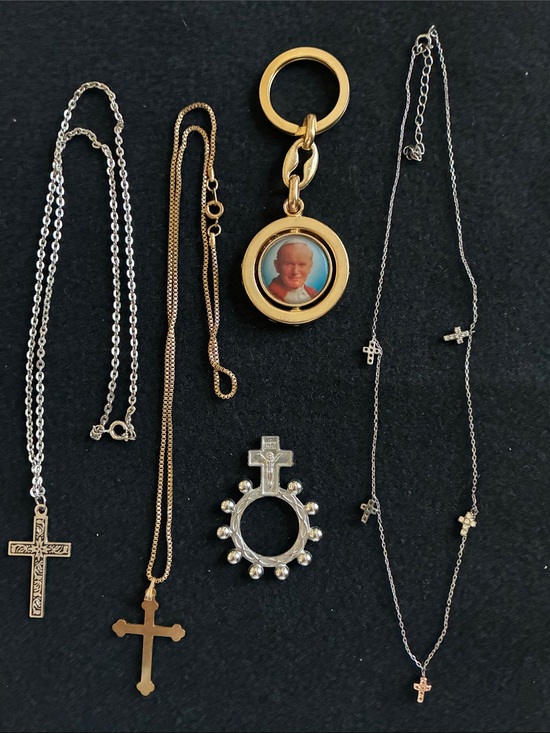 unbranded Jewelry - Vintage Religious Jewelry Lot 5 With One Elegant Silver Plated Cross Necklace